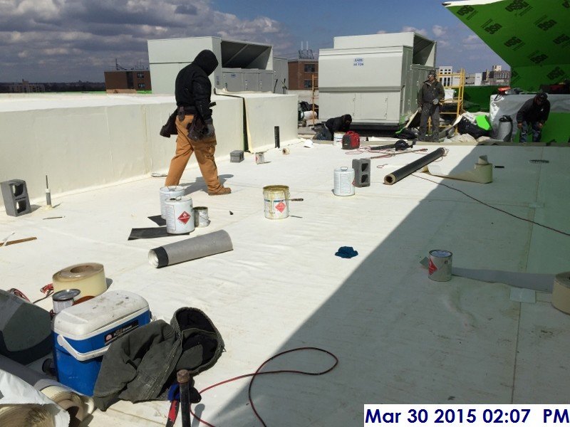 Installing the lower roof membrane Facing East